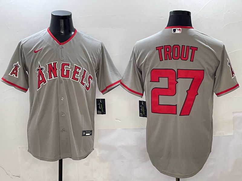 Men Los Angeles Angels #27 Trout Grey Game 2025 Nike MLB Jersey style 5->youth mlb jersey->Youth Jersey